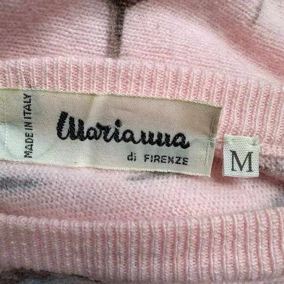 Vintage 80s/90s Marianna di Firenze Pink Lambswool Angora Floral Sweater Size M - Picture 9 of 11